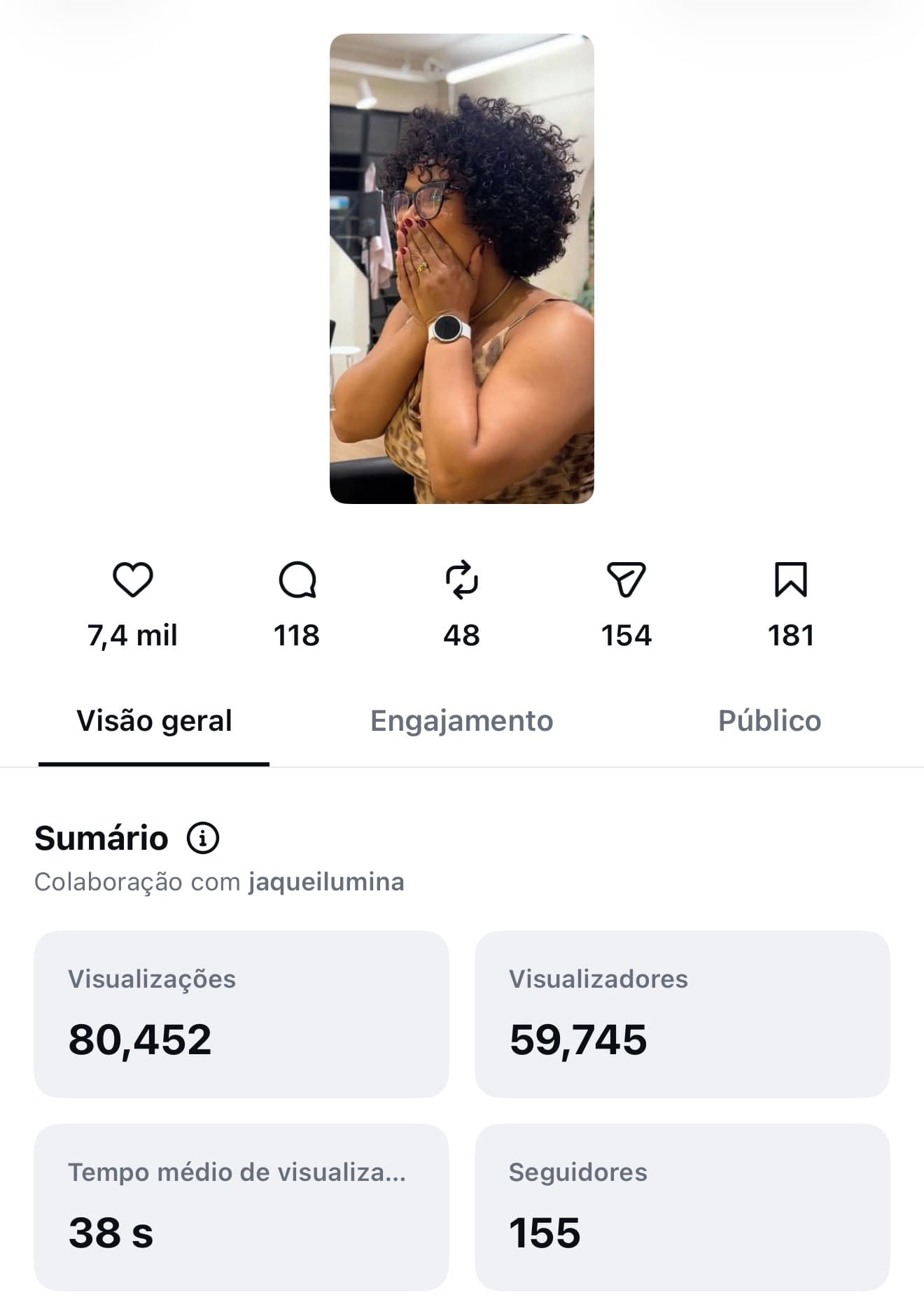 80,4 mil visualizações · 155 novos seguidores · colab. com @jaqueilumina